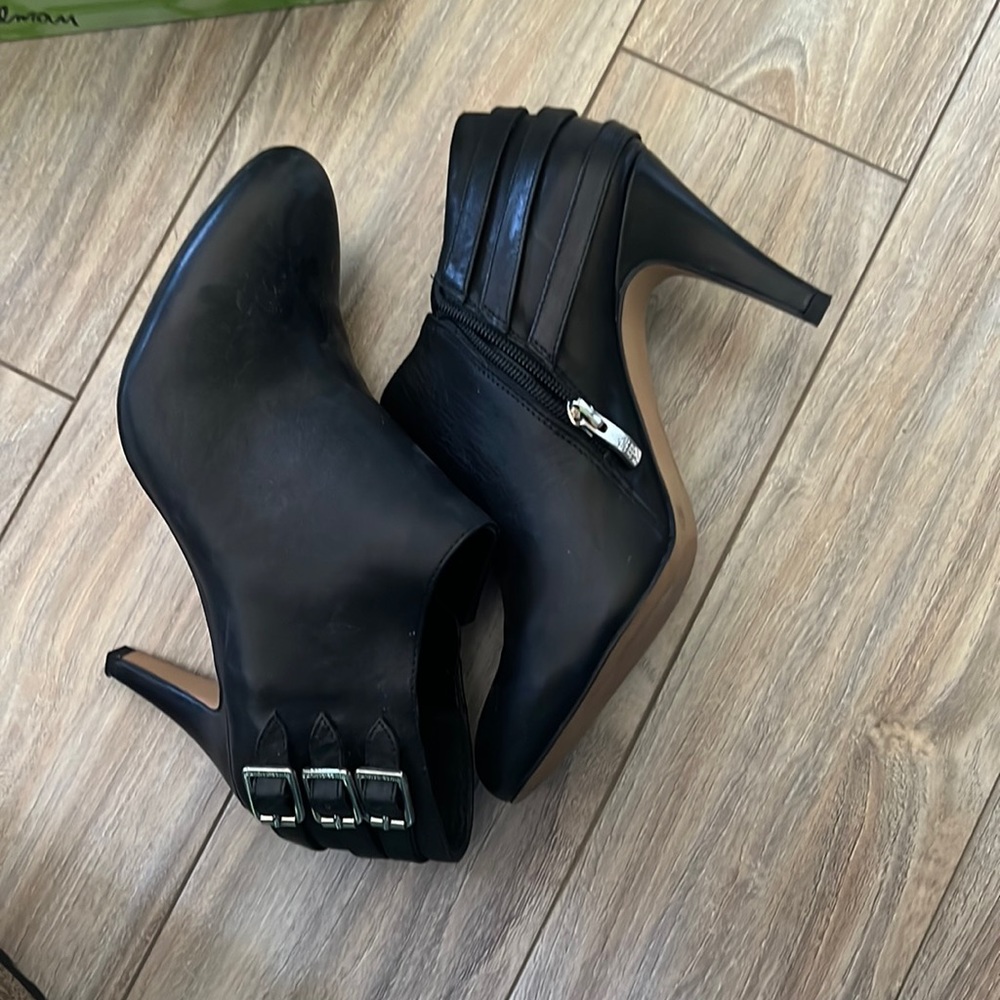 Sam Edelman booties. Black booties with silver buckle details.